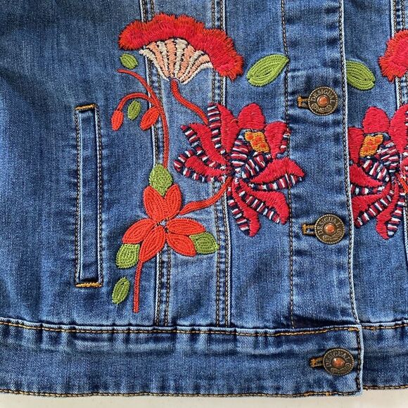 Desiqual Embroidered Flowers Western Denim Jean Jacket Stretchy Mixed Media Boho - Picture 16 of 16